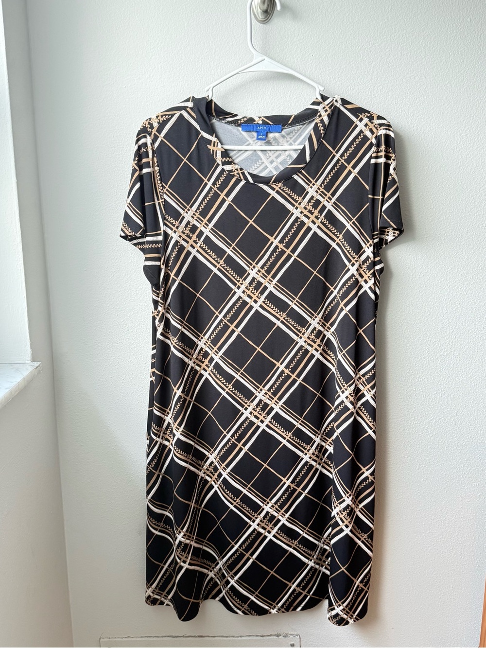 Apt. 9 Black Dress with Tan & Cream Plaid